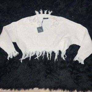 Zaful white long sleeve crop top